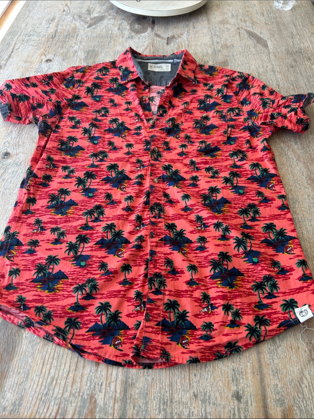Free Planet Red Tropical Palm Button-Down Shirt